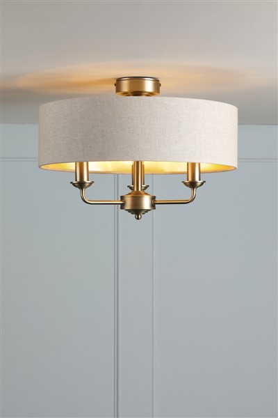 (image for) Laura Ashley Sorrento 3 Light Semi-Flush Matt Antique Brass With Natural Shade